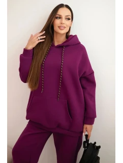 Dámský teplákový komplet model 21441642 z bavlny s kapucí tmavě fialový - K-Fashion