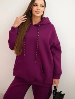 Dámský teplákový komplet zateplený z bavlny s kapucí tmavě fialový
