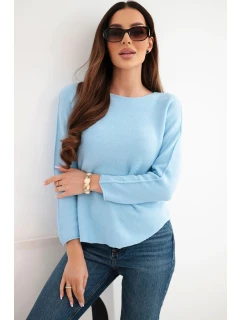 Dámský svetr z viskózy s dlouhým rukávem a kulatým výstřihem modrý