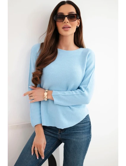 Dámský svetr z viskózy s dlouhým rukávem a kulatým výstřihem modrý Dámský svetr z viskózy s dlouhým rukávem a kulatým výstřihem modrý