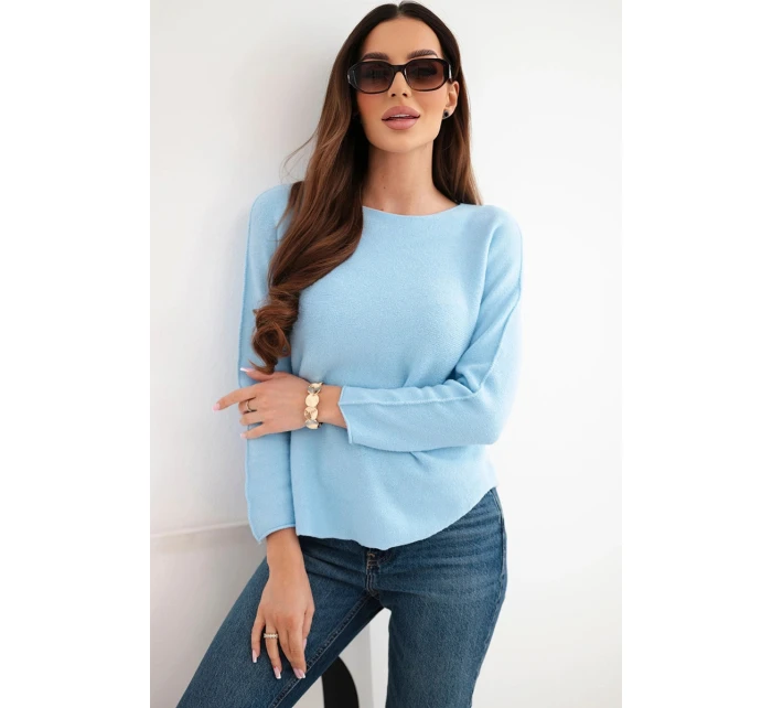 Dámský svetr z viskózy s dlouhým rukávem a kulatým výstřihem modrý Dámský svetr z viskózy s dlouhým rukávem a kulatým výstřihem modrý