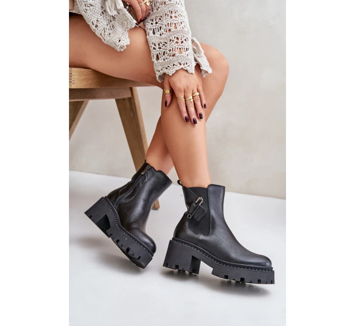 Zazoo 60490 Kožené Zateplené Boty S Dekorací Černé