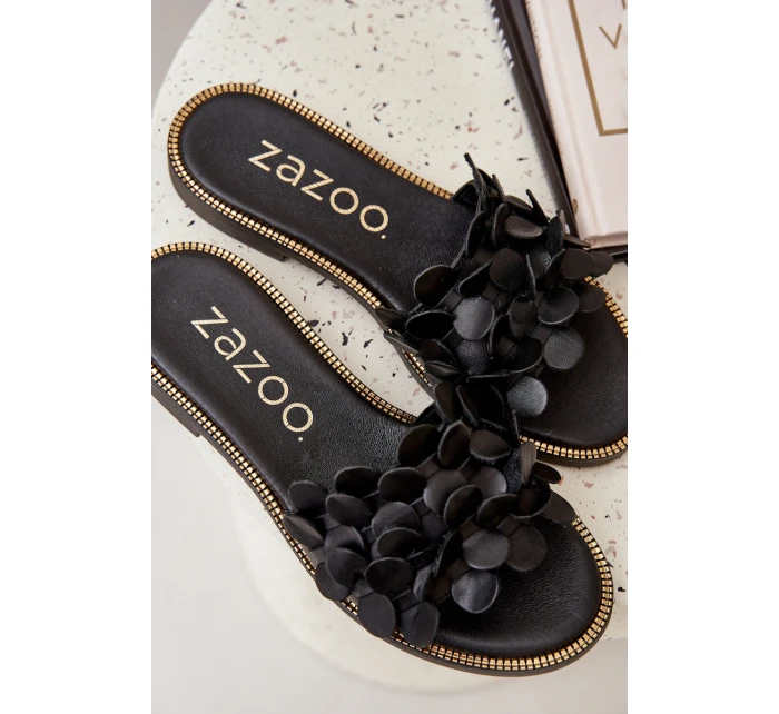 Zazoo 40381 Dámské Kožené Pantofle Na Plochém Podpatku Černé Zazoo 40381 Dámské Kožené Pantofle Na Plochém Podpatku Černé