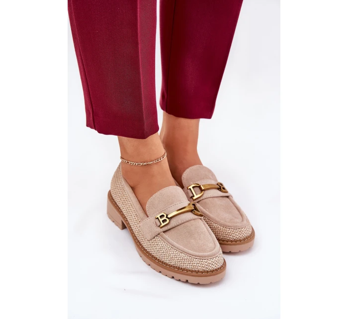 Dámské mokasíny s pletením a zlatým detailem béžové model 21688116 - Boto Dámské mokasíny s pletením a zlatým detailem béžové model 21688116 - Boto