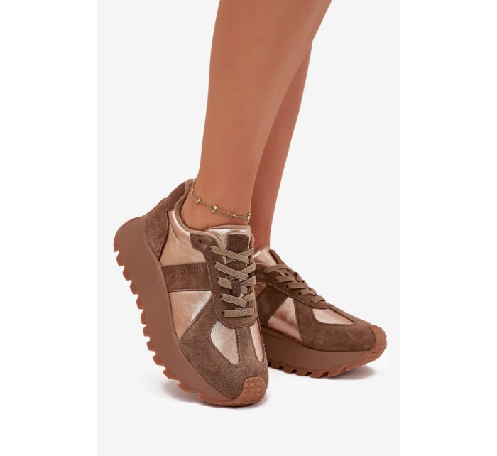 Dámské Zateplené Sneakersy Na Platformě Big Star OO274A218 HI-POLY SYSTEM Hnědé Dámské Zateplené Sneakersy Na Platformě Big Star OO274A218 HI-POLY SYSTEM Hnědé