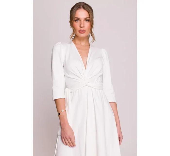 šaty s páskem ecru barva model 20966342 - STYLOVE