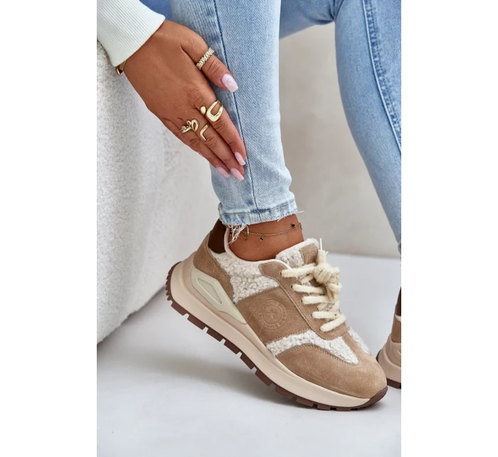 Zateplené Dámské Kožené Tenisky Big Star HI-POLY SYSTEM Béžové Zateplené Dámské Kožené Tenisky Big Star HI-POLY SYSTEM Béžové