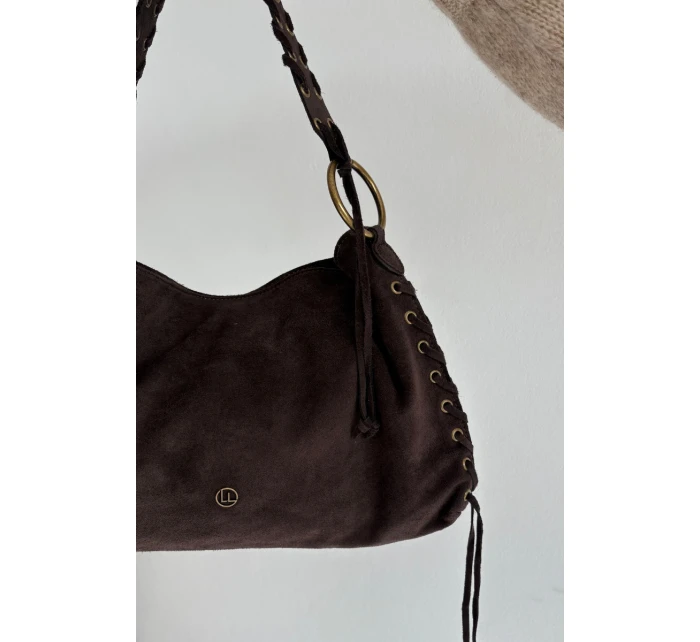 Dámská kožená semišová kabelka s ozdobným šněrováním Janelis – čokoládová