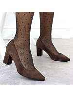 Dámské semišové lodičky na sloupek podpatku PB414 / SK403E Tmavě hnědá - Sergio Leone Dámské semišové lodičky na sloupek podpatku PB414 / SK403E Tmavě hnědá - Sergio Leone