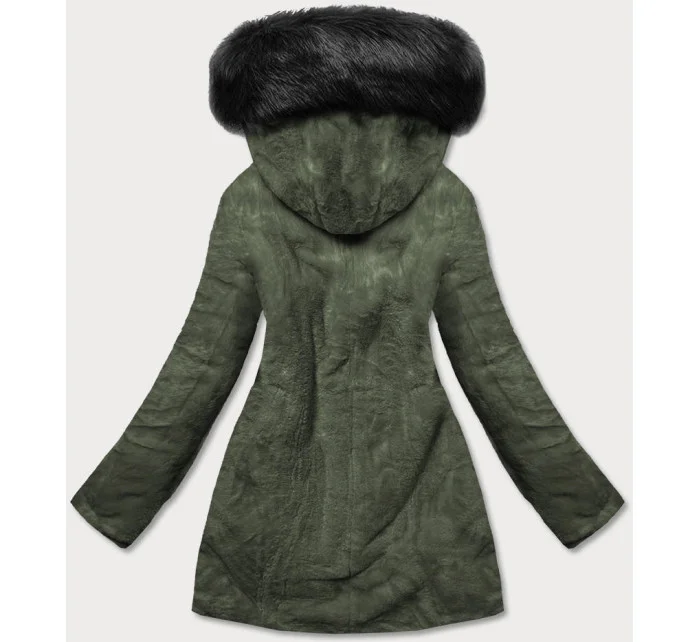 Černá/khaki teplá oboustranná dámská zimní bunda (w610)
