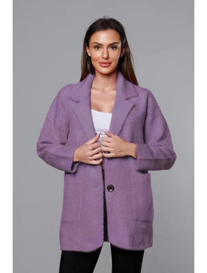 Krátký fialový vlněný přehoz přes oblečení typu alpaka model 18059147 - MADE IN ITALY Krátký fialový vlněný přehoz přes oblečení typu alpaka model 18059147 - MADE IN ITALY