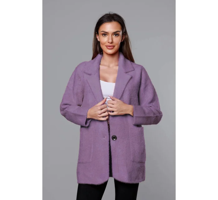 Krátký fialový vlněný přehoz přes oblečení typu alpaka model 18059147 - MADE IN ITALY Krátký fialový vlněný přehoz přes oblečení typu alpaka model 18059147 - MADE IN ITALY