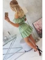 Vyšívaný komplet s pruhovanou halenkou tmavě mátový