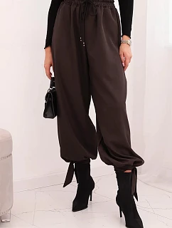 Dámské kalhoty s širokými nohavicemi a zavazováním na model 21959062 hnědé - K-Fashion