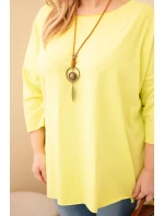 Dámská bavlněná blůza Plus Size asymetrická s náhrdelníkem žlutý neon