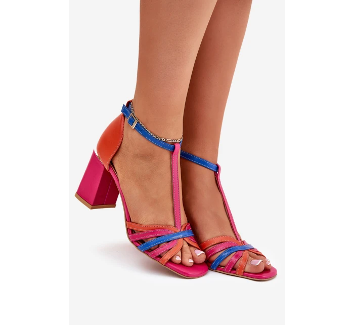Kožené sandály na podpatku Laura Messi 2879 multikolor