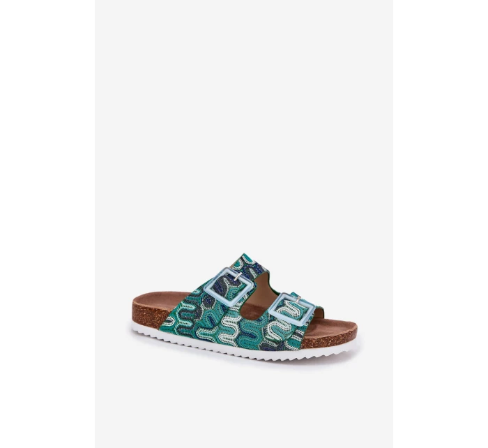 Dámské Pantofle S Přezkami A Briliantem S.Barski RB51-006 Zelené Dámské Pantofle S Přezkami A Briliantem S.Barski RB51-006 Zelené