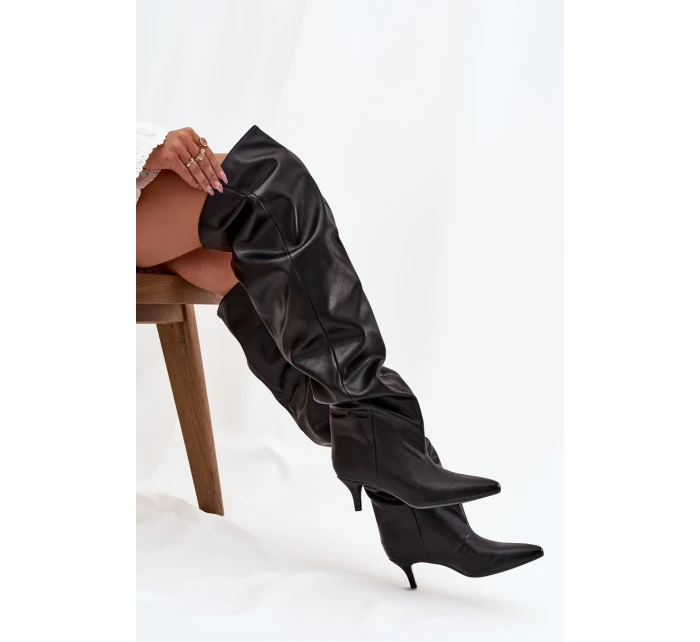 Nazouvací dámské kozačky na jehlovém podpatku černé Ysolienne Nazouvací dámské kozačky na jehlovém podpatku černé Ysolienne