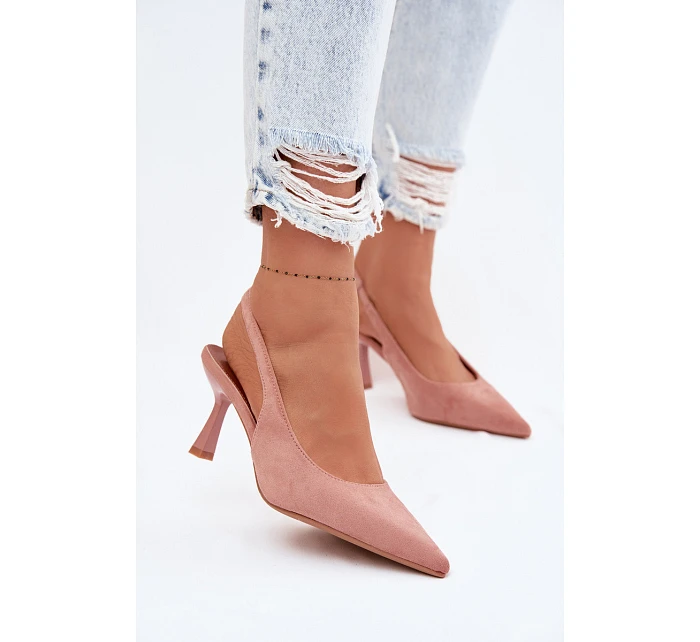 Dámské sandály na podpatku z imitace semiše Růžové Saria