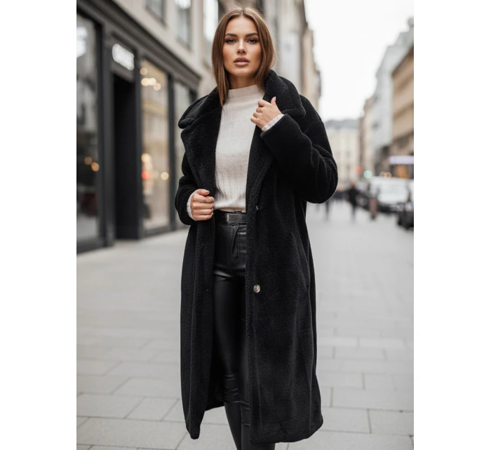 Dámský zimní kabát teddy s kožešinou dlouhý černý FashionStreet NY0760z