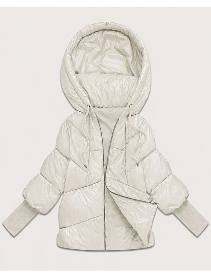 Dámská bunda s pletenými manžetami, oversize, barva ecru (B6078-9) Dámská bunda s pletenými manžetami, oversize, barva ecru (B6078-9)