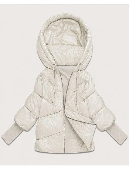 Dámská bunda s pletenými manžetami, oversize, barva ecru (B6078-9) Dámská bunda s pletenými manžetami, oversize, barva ecru (B6078-9)