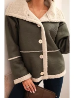 Dámská bunda Plus Size s kapucí a kapsami zateplená model 21441604 camelová - K-Fashion