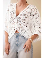 Dámský letní krajkový svetr s knoflíky a dlouhým rukávem černý