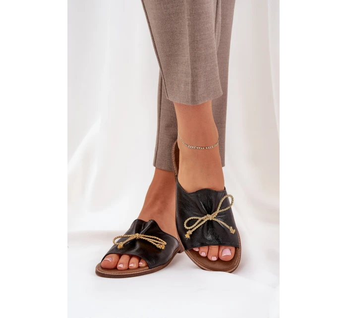 Kožené Ploché Elegantní Pantofle S Mašlí Lewski model 21684473 Černé - Boto Kožené Ploché Elegantní Pantofle S Mašlí Lewski model 21684473 Černé - Boto