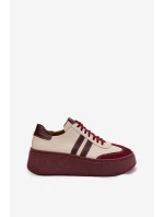 Kožené dámské tenisky na platformě Zazoo 3775 béžovo-bordó