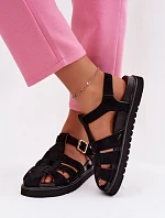 Dámské sandály Římské s zlatým sponou na platformě Černé Terelina