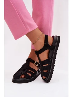 Dámské sandály Římské s zlatým sponou na platformě Černé Terelina