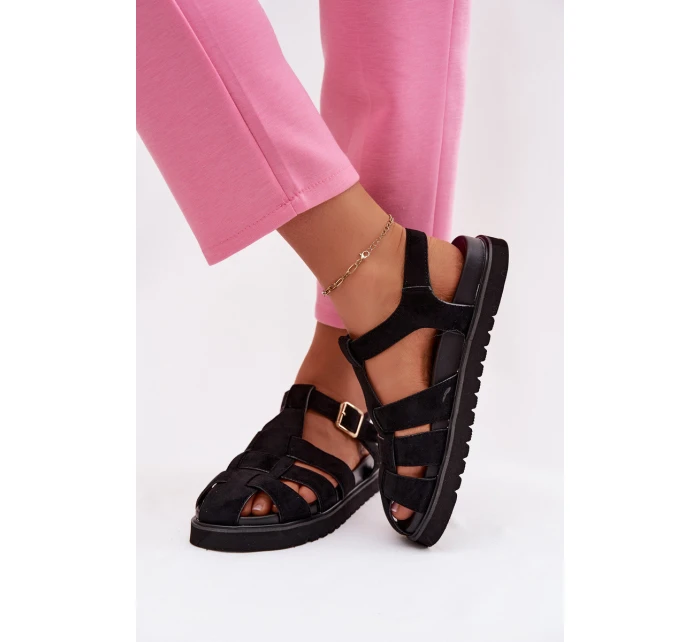 Dámské sandály Římské s zlatým sponou na platformě Černé Terelina