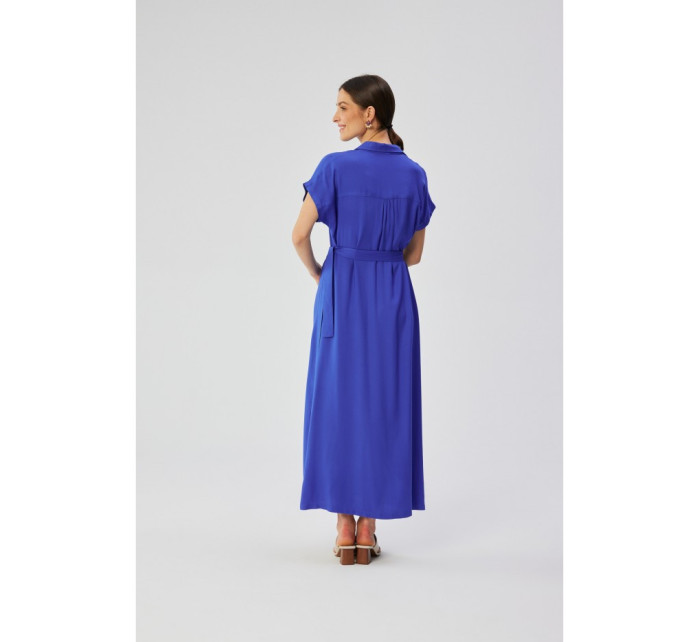 S364 Viskózové maxi košilové šaty - modré