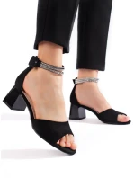 Exkluzívní černé  sandály dámské na širokém podpatku