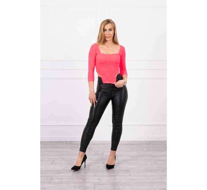 Halenka s žebrovaným výstřihem růžová neonová