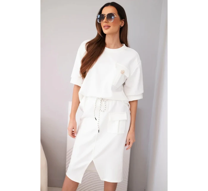 Dámský máslový komplet s halenkou a midi sukní ecru