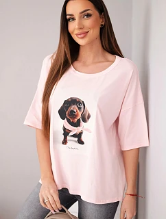 Dámská bavlněná oversize halenka s potiskem "Dog Fashion" cukrově růžová