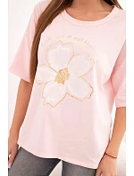 Dámská bavlněná oversize halenka s květinovým potiskem bonbónově růžová