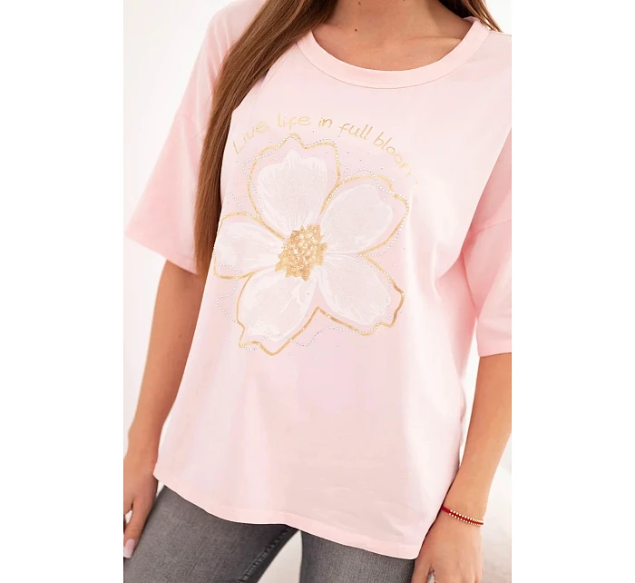 Dámská bavlněná oversize halenka s květinovým potiskem bonbónově růžová