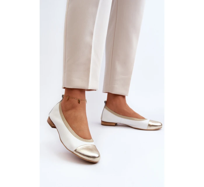 Zazoo 2890 Kožené baleríny bílo-zlaté