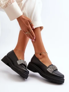 Dámské kožené mokasíny s ozdobným páskem model 21652553 Černé - Zazoo