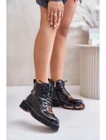 Lakované Botky Traperky Dámské Na Zip Kožené Artiker 55C0517 Černé