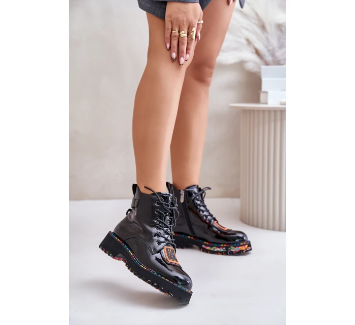 Lakované Botky Traperky Dámské Na Zip Kožené Artiker 55C0517 Černé