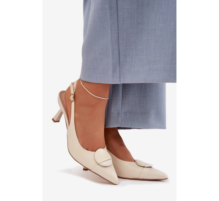 Dámské sandály na podpatku s ozdobným detailem světle béžové model 22027892 - Boto Dámské sandály na podpatku s ozdobným detailem světle béžové model 22027892 - Boto