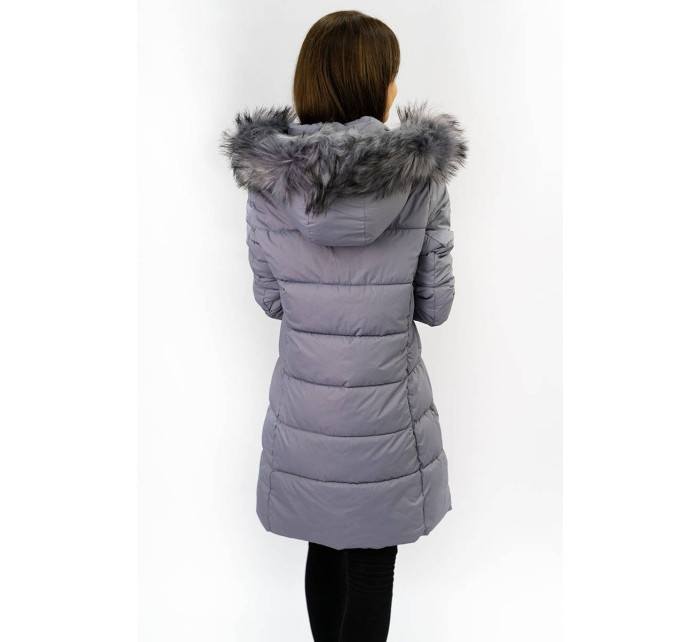Prošívaná dámská zimní bunda ve vřesové barvě s kapucí (7702)