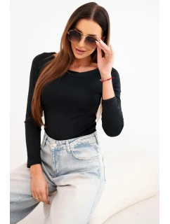 Dámská blůza z viskózy s širokým výstřihem a dlouhým rukávem černá