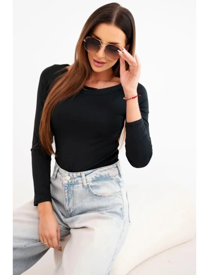 Dámská blůza z viskózy s širokým výstřihem a dlouhým rukávem černá Dámská blůza z viskózy s širokým výstřihem a dlouhým rukávem černá