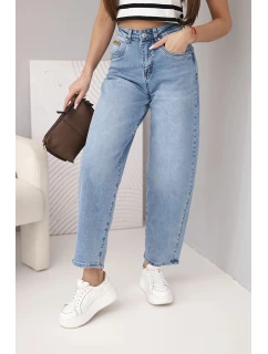 Dámské kalhoty s vysokým pasem a nohavicemi modré model 21961293 - K-Fashion