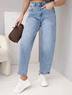 Dámské skater kalhoty s vysokým pasem a volnými nohavicemi jeansové modré